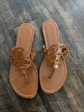 Tory Burch Brown Miller Logo Thong Sandals